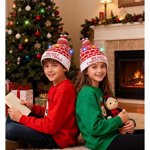 Unisex LED Christmas Sweater Hat Knit Beanie Party Light-up Novelty - Picture 3 of 6